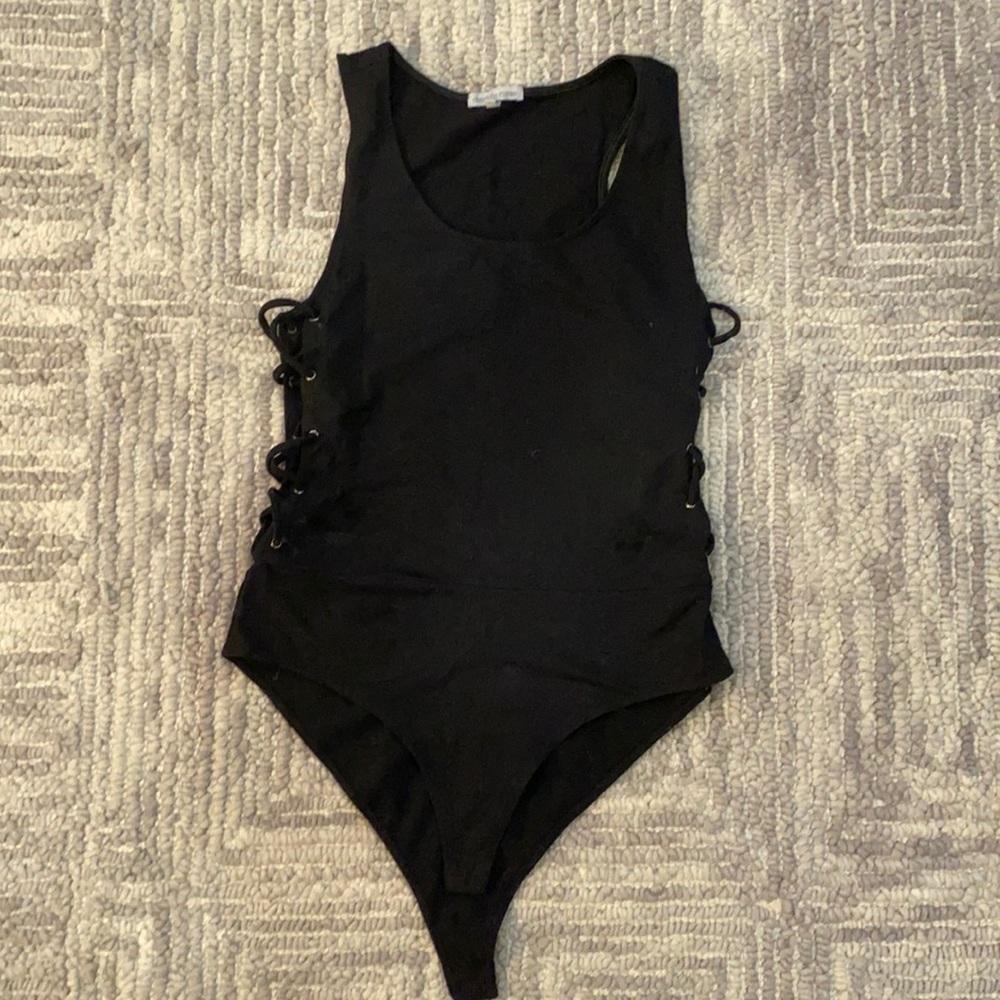 Black bodysuit with lace tie on sides